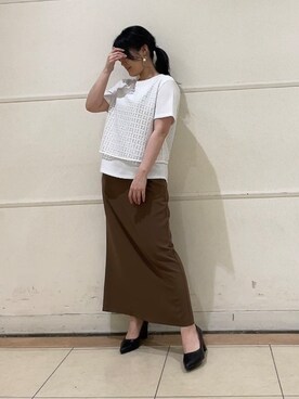 「INDIVI（インディヴィ）の【洗える】レイヤード風レースコンビTシャツ（Tシャツ/カットソー）」を使った、watanabeさん（レディース・153cm）の夏コーディネート