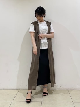 「INDIVI（インディヴィ）の【洗える】レイヤード風レースコンビTシャツ（Tシャツ/カットソー）」を使った、watanabeさん（レディース・153cm）の夏コーディネート