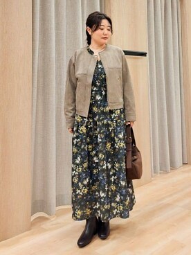 「grove（グローブ）の日常を華やかにするスエード調ブルゾン（ブルゾン、ブラウン系）」を使った、ふるさん（レディース・157cm）の秋コーディネート