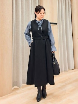「grove（グローブ）のフリルカラーリボンブラウス（シャツ/ブラウス、ブルー系）」を使った、ふるさん（レディース・157cm）の秋コーディネート