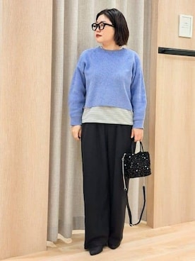 「grove（グローブ）のボーダーアソートベーシックロンT（Tシャツ/カットソー、ホワイト系）」を使った、ふるさん（レディース・157cm）の冬コーディネート