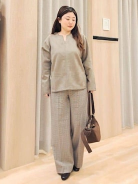 「grove（グローブ）のスエード調キーネックプルオーバー（Tシャツ/カットソー、ブラウン系）」を使った、ふるさん（レディース・157cm）の冬コーディネート