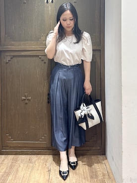 「index（インデックス）の【UVケア/接触冷感】シアータックスリーブドッキングTシャツ《洗濯機OK》（Tシャツ/カットソー、ベージュ系）」を使った、kanaさん（レディース・159cm）の春コーディネート