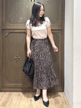 「index（インデックス）の【接触冷感／UVケア】ハートネックレースレイヤードトップス《洗濯機OK／6col》（Tシャツ/カットソー、ベージュ系）」を使った、kanaさん（レディース・159cm）の夏コーディネート