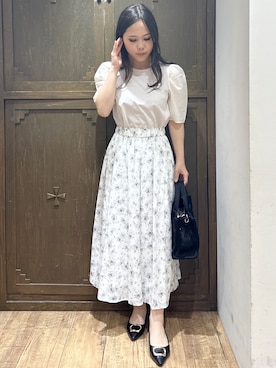 「index（インデックス）の【UVケア/接触冷感】シアータックスリーブドッキングTシャツ《洗濯機OK》（Tシャツ/カットソー、ホワイト系）」を使った、kanaさん（レディース・159cm）の春コーディネート