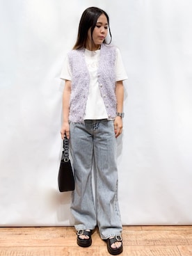 「アイテム（ベスト、パープル系）」を使った、kanaさん（レディース・159cm）の夏コーディネート