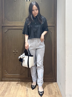 「index（インデックス）の【着丈選べる】Everyday！ひんやりテーパードパンツ《吸水速乾/透け防止/洗濯機OK/XS～LL/6col》（その他パンツ、ブルー系）」を使った、kanaさん（レディース・159cm）の春コーディネート