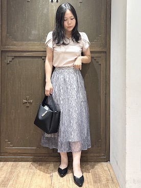 「index（インデックス）の【接触冷感／UVケア】ハートネックレースレイヤードトップス《洗濯機OK／6col》（Tシャツ/カットソー、ベージュ系）」を使った、kanaさん（レディース・159cm）の夏コーディネート