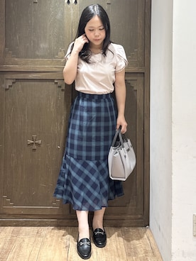 「index（インデックス）の【接触冷感／UVケア】ハートネックレースレイヤードトップス《洗濯機OK／6col》（Tシャツ/カットソー、ベージュ系）」を使った、kanaさん（レディース・159cm）の夏コーディネート