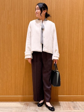 「アイテム（ノーカラーコート、ベージュ系）」を使った、aさん（レディース・160cm）の秋コーディネート