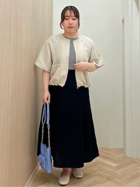 「アイテム（ノーカラージャケット）」を使った、akariさん（レディース・158cm）の夏コーディネート