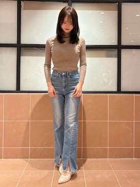 「ESPERANZA（エスペランサ）のクロスストラップセパレートパンプス（パンプス、ベージュ系）」を使った、Arisaさん（レディース・159cm）の夏コーディネート