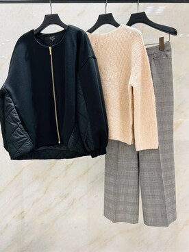 「COUP DE CHANCE（クードシャンス）の◆【軽羽織】中綿キルティングブルゾン（Blouson、ブラック系）」を使った、梶さん（レディース・162cm）の秋コーディネート