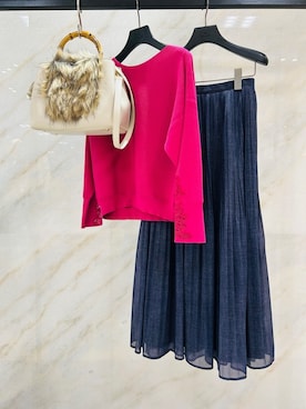 「COUP DE CHANCE（クードシャンス）の【手洗い可】オーガンジー刺しゅうニットトップス（Knitwear、ピンク系）」を使った、梶さん（レディース・162cm）の秋コーディネート