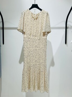 「COUP DE CHANCE（クードシャンス）の◆【洗える／プリーツ加工】ランダムドットのプリーツワンピース（One piece dress、ベージュ系）」を使った、梶さん（レディース・162cm）の夏コーディネート