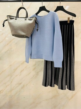 「COUP DE CHANCE（クードシャンス）の【手洗い可】ニットプリーツフレアスカート（Skirt、ホワイト系）」を使った、梶さん（レディース・162cm）の秋コーディネート