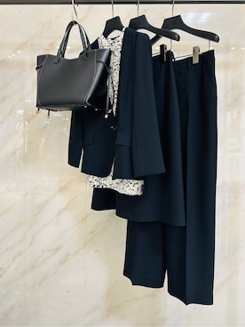 「COUP DE CHANCE（クードシャンス）の【手洗い可／通勤】ノーカラージャケット（Collarless jacket、ブルー系）」を使った、梶さん（レディース・162cm）の夏コーディネート
