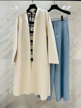 「COUP DE CHANCE（クードシャンス）の【日本製／軽量】Iラインシルエットのコーディガン（Collarless coats、ホワイト系）」を使った、梶さん（レディース・162cm）の秋コーディネート