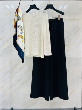 「COUP DE CHANCE（クードシャンス）の【手洗い可／和紙】メッシュニット（Knitwear、ホワイト系）」を使った、梶さん（レディース・162cm）の春コーディネート