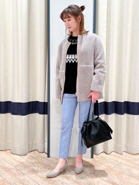 「grove（グローブ）の【ふわっと心地よい足入れ】やわここち（R）Vカットパンプス（日本製）（パンプス、グレー系）」を使った、SAYAKAさん（レディース・161cm）の冬コーディネート