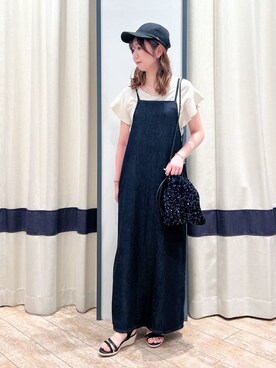 「Lee（リー）の【Leeバイイング】デニムキャミワンピース（ワンピース、ブルー系）」を使った、SAYAKAさん（レディース・161cm）の夏コーディネート