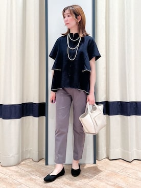 「grove（グローブ）の【冷感】サマーハイパーストレッチテーパードパンツ（その他パンツ、グレー系）」を使った、SAYAKAさん（レディース・161cm）の夏コーディネート