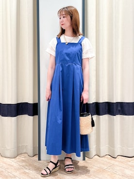 「grove（グローブ）の【UVカット・接触冷感】シアードッキングTシャツ（Tシャツ/カットソー、ホワイト系）」を使った、SAYAKAさん（レディース・161cm）の夏コーディネート