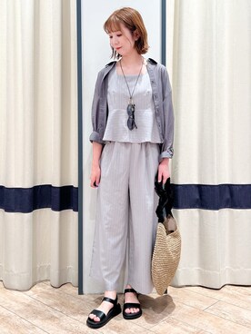 「grove（グローブ）の【ネックホルダー】変形オーバルコードネックレス（ネックレス、ゴールド系）」を使った、SAYAKAさん（レディース・161cm）の夏コーディネート