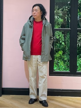 「アイテム（モッズコート、グリーン系）」を使った、Nagaseさん（メンズ・176cm）の冬コーディネート