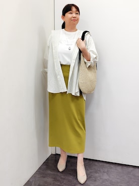 「grove（グローブ）の【貴島明日香さん着用/洗える】大人のストライプ フーディシャツ（シャツ/ブラウス、ベージュ系）」を使った、こんちゃんさん（レディース・162cm）の春コーディネート