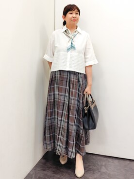 「grove（グローブ）の【SETUP可】レースドッキングシャツ（シャツ/ブラウス、ホワイト系）」を使った、こんちゃんさん（レディース・162cm）の春コーディネート