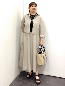 「grove（グローブ）の【貴島明日香さん着用／イージーケア／接触冷感】麻混クロップドシャツ（シャツ/ブラウス、ブラウン系）」を使った、こんちゃんさん（レディース・162cm）の春コーディネート