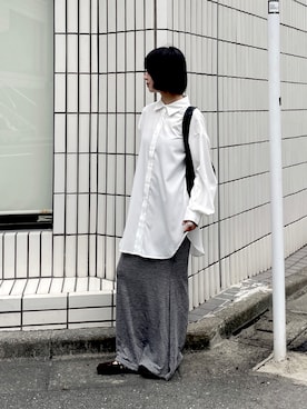 「goocy（グーシー）の【UVカット】オーバーサイズシャツ（シャツ/ブラウス、ホワイト系）」を使った、飯塚りおんさん（レディース・152cm）の春コーディネート
