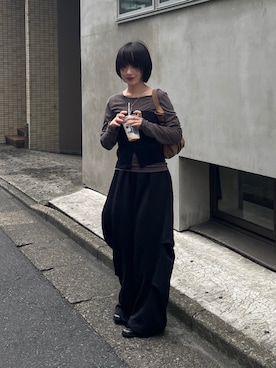 「goocy（グーシー）のフライス半袖ビスチェセット（Tシャツ/カットソー、ブラック系）」を使った、飯塚りおんさん（レディース・152cm）の夏コーディネート
