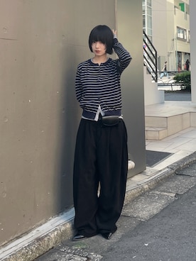 「goocy（グーシー）のレイヤードライクカーディガン（カーディガン/ボレロ、ブルー系）」を使った、飯塚りおんさん（レディース・152cm）の秋コーディネート