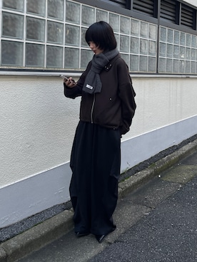 「goocy（グーシー）の裏起毛スタッズデザインZIPブルゾン（ブルゾン、ブラウン系）」を使った、飯塚りおんさん（レディース・152cm）の秋コーディネート