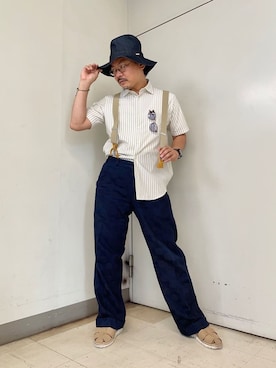 「アイテム（ブレスレット、グリーン系）」を使った、MAKOTO AI Kaminaさん（メンズ・170cm）の夏コーディネート