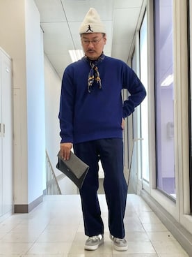 「アイテム（クラッチバッグ、グレー系）」を使った、MAKOTO AI Kaminaさん（メンズ・170cm）の冬コーディネート