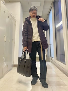 「TAKEO KIKUCHI（タケオキクチ）の【None Of Stress】ストレッチ ダウンブルゾン（ダウンジャケット/コート、ブラウン系）」を使った、MAKOTO AI Kaminaさん（メンズ・171cm）の秋コーディネート