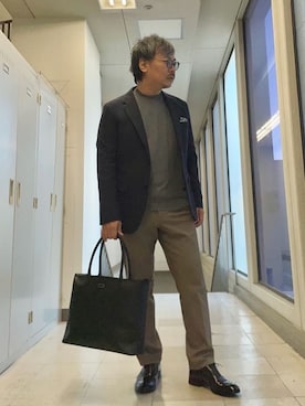 「TAKEO KIKUCHI（タケオキクチ）の【Sサイズ～】ラッセルメッシュ ジャケット（テーラードジャケット、ブルー系）」を使った、MAKOTO AI Kaminaさん（メンズ・171cm）の冬コーディネート