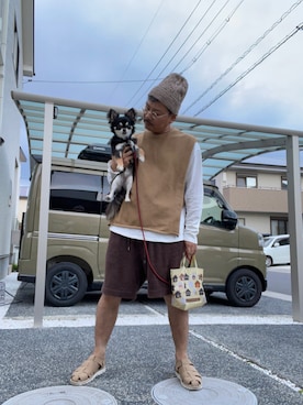 「TAKEO KIKUCHI（タケオキクチ）のアイテム（サンダル）」を使った、Ayato Kaminaさん（メンズ・171cm）の夏コーディネート