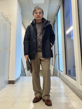 「TAKEO KIKUCHI（タケオキクチ）の【3WAY】グレンチェック ダウンライナー ブルゾン（ブルゾン、ブルー系）」を使った、MAKOTO AI Kaminaさん（メンズ・171cm）の秋コーディネート
