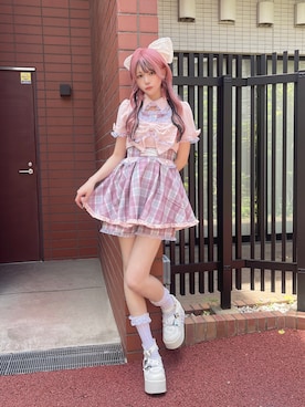 「Ank Rouge（アンクルージュ）のドッキングセットアップ（ワンピース、ピンク系）」を使った、さきちゃんさん（レディース・167cm）の夏コーディネート