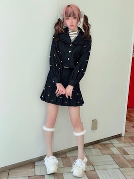 「Ank Rouge（アンクルージュ）のパールプリーツデニムスカート（スカート、ブラック系）」を使った、さきちゃんさん（レディース・167cm）の秋コーディネート