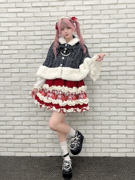 「Ank Rouge（アンクルージュ）のショートケーキの夢ワンピース（ワンピース、レッド系）」を使った、さきちゃんさん（レディース・167cm）の秋コーディネート