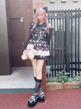 「Ank Rouge（アンクルージュ）のくまちゃんSETUP（ワンピース、ブラック系）」を使った、さきちゃんさん（レディース・167cm）の秋コーディネート