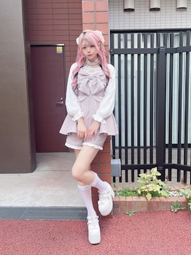「Ank Rouge（アンクルージュ）のキラキラツイードお嬢さまセットアップ（ワンピース、ピンク系）」を使った、さきちゃんさん（レディース・167cm）の秋コーディネート