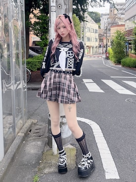 「Jamie エーエヌケー（ジェイミーエーエヌケー）のリメイクJK制服TOPS（シャツ/ブラウス、ブラック系）」を使った、さきちゃんさん（レディース・167cm）の秋コーディネート