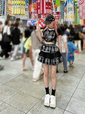 「Bemqin by AnkRougeのAvail✖️ Bemqin by AnkRougeコラボアイテム（その他トップス、レッド系）」を使った、さきちゃんさん（レディース・167cm）の秋コーディネート