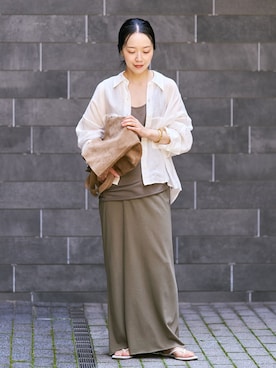 「plage（プラージュ）のJersey Iラインスカート（スカート、グリーン系）」を使った、midoriさん（レディース・152cm）の夏コーディネート